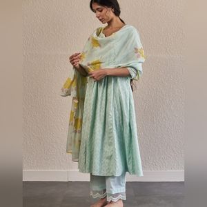 MANSI NAGDEV Gauri - The Frost Blue A-Line Kurta Set